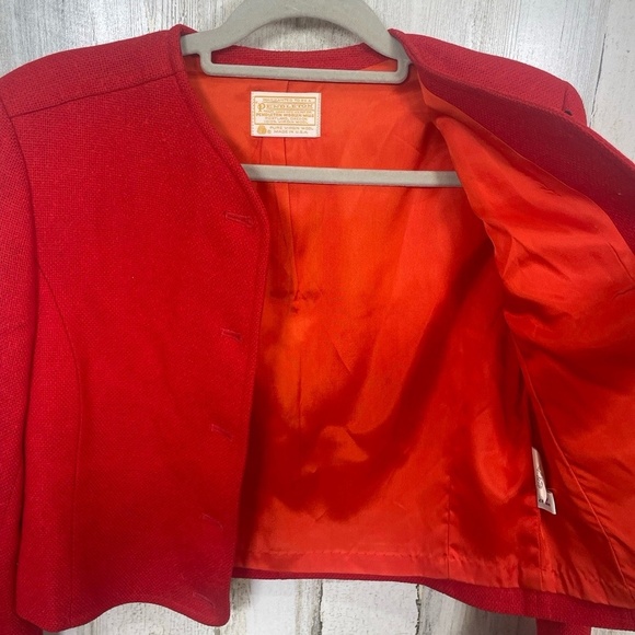 PENDLETON Vintage Jacket size 8 Red Collarless Button Front Virgin Wool USA Made - Picture 9 of 10